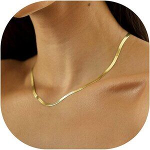 💫 Women Snake Chain Necklace Gold Herringbone Choker Thin Chunky Teen Jewelry
